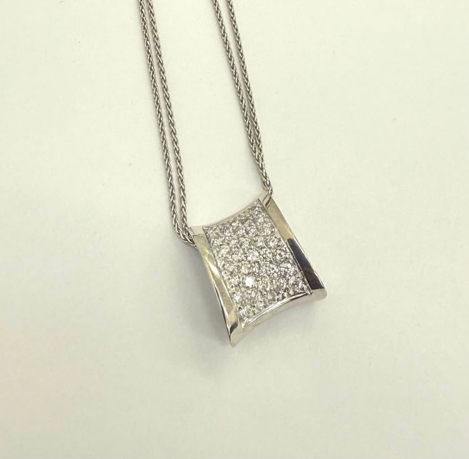 0.75Ctw Natural Diamonds 14karat White Gold Double Chain Necklace 16”