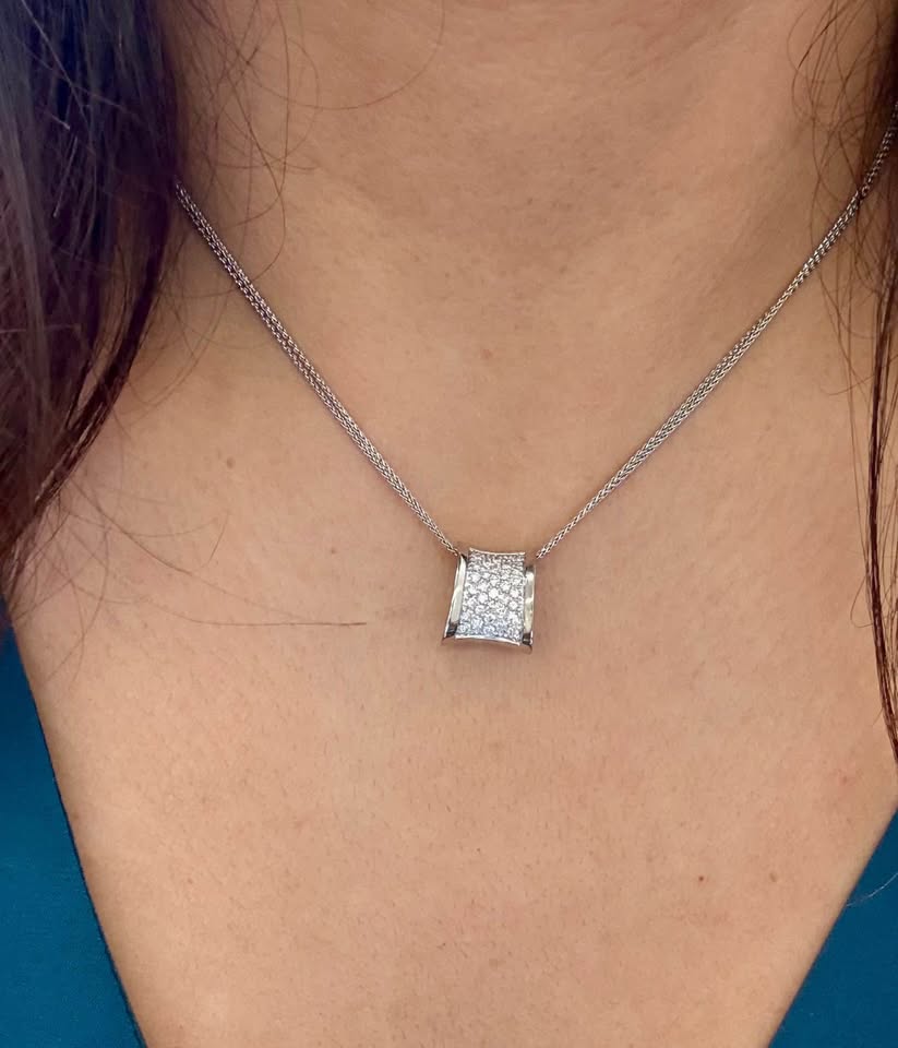 0.75Ctw Natural Diamonds 14karat White Gold Double Chain Necklace 16”