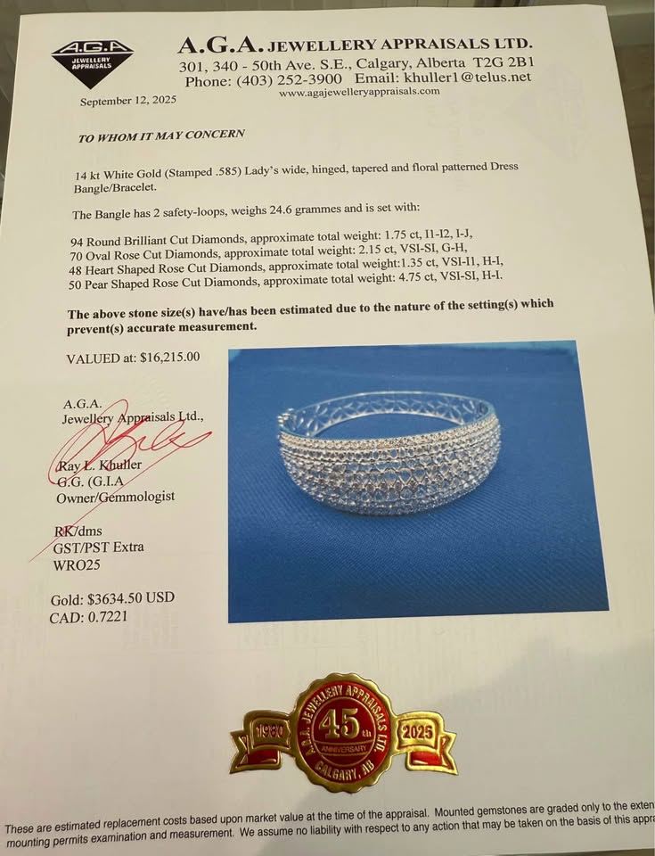 One of a kind 10.00CTW Natural Diamond 14k White Gold Bangle