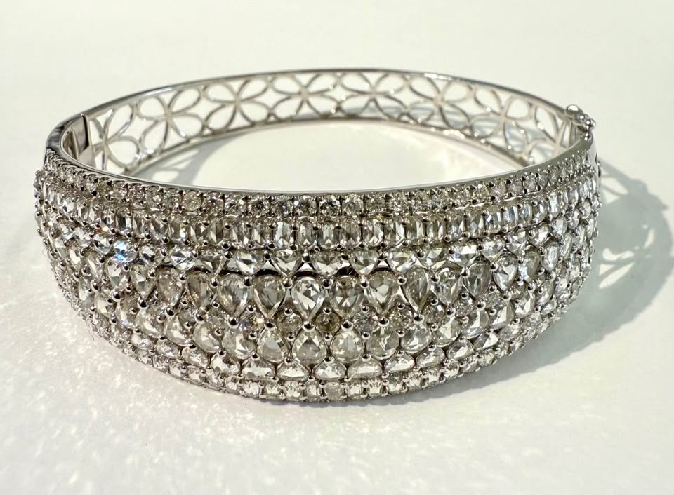 One of a kind 10.00CTW Natural Diamond 14k White Gold Bangle