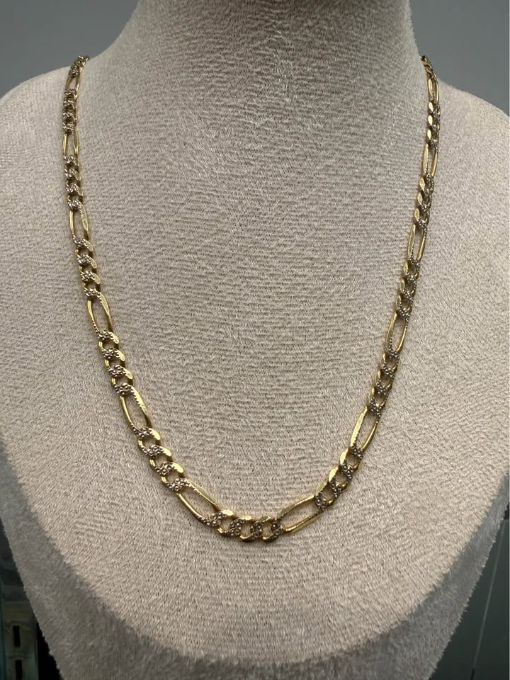 14 Karat Diamond cut 4mm Figaro Chain 18” Solid Gold