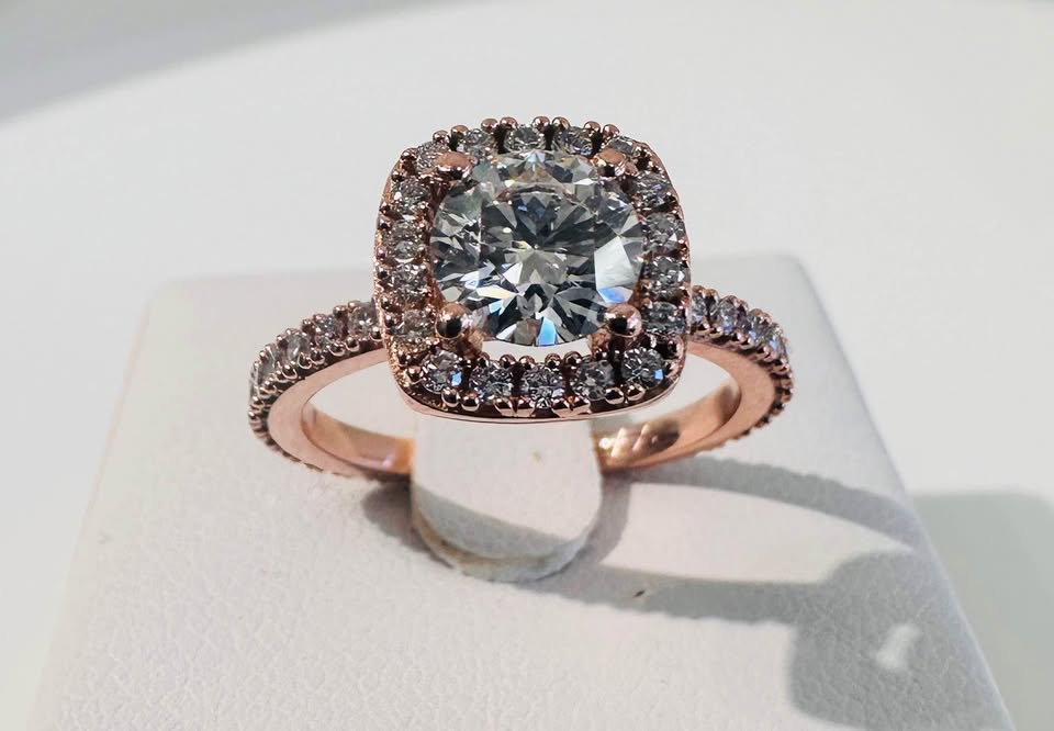 14Karat Rose Gold Halo Style Engagement Ring 1.50CTW