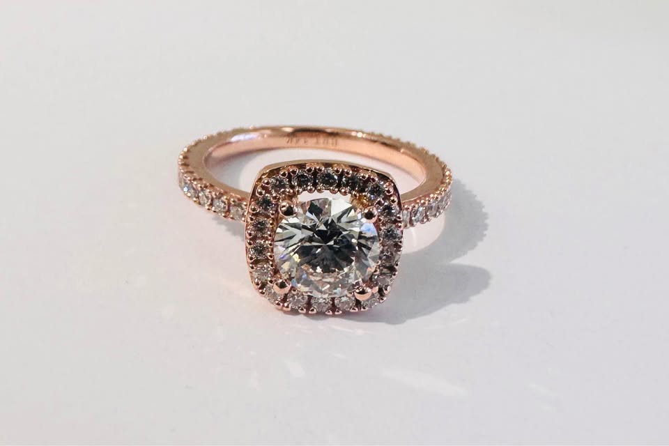 14Karat Rose Gold Halo Style Engagement Ring 1.50CTW