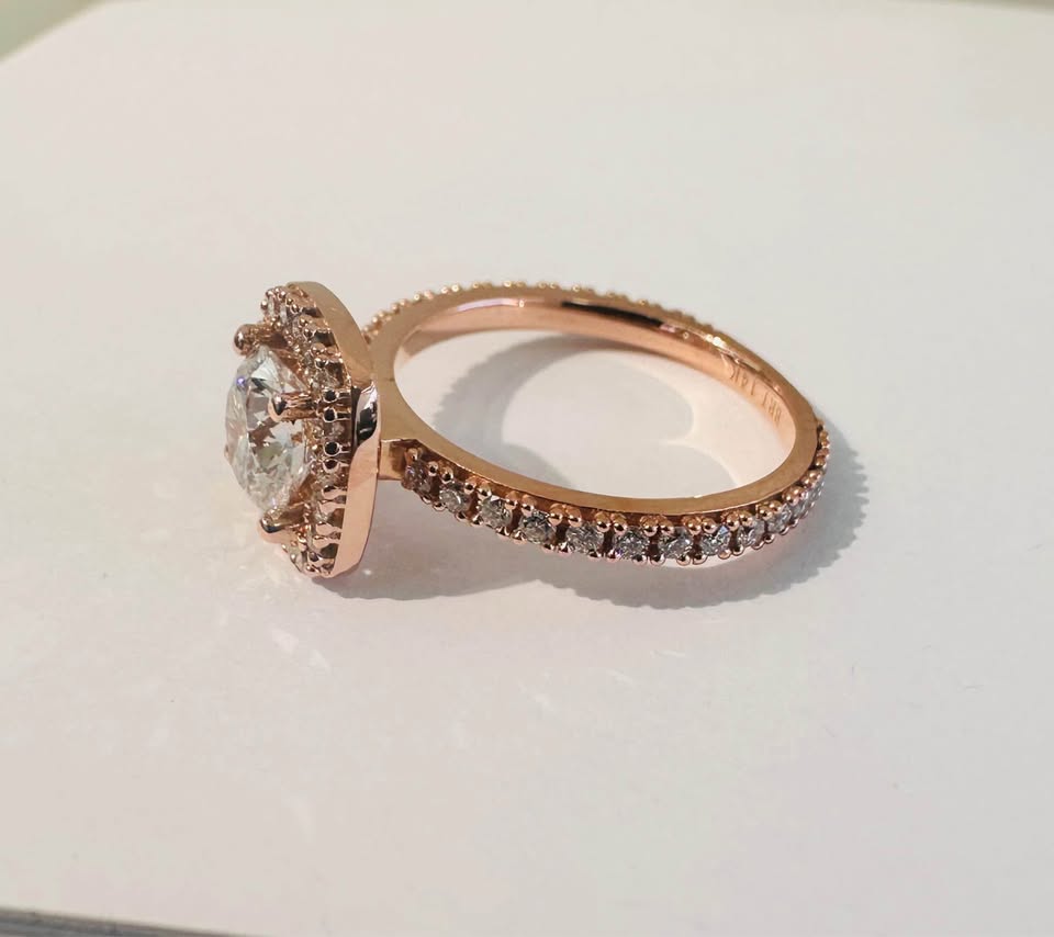 14Karat Rose Gold Halo Style Engagement Ring 1.50CTW