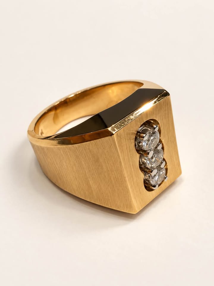 14 Karat Satin Finish Men’s Ring 0.30CTW Natural Diamonds 11.6 grams