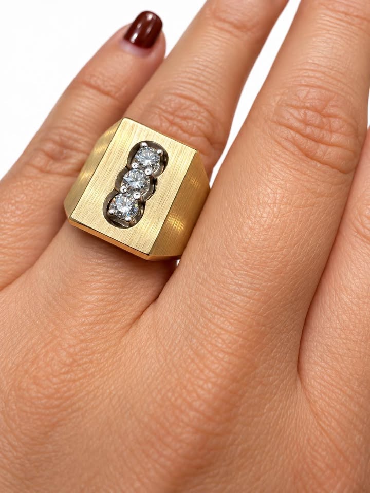 14 Karat Satin Finish Men’s Ring 0.30CTW Natural Diamonds 11.6 grams