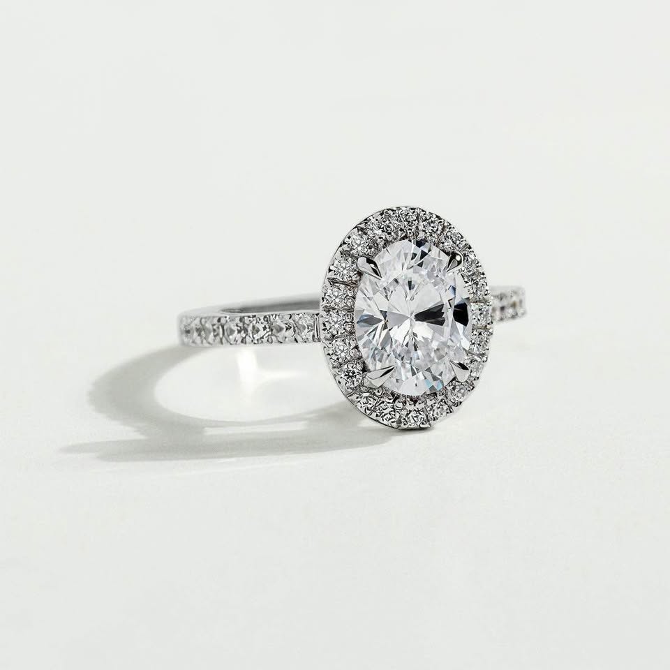 14Karat White Gold Oval Labmade GIA Diamond Engagement Ring 1.50CTW , G-VVS1
