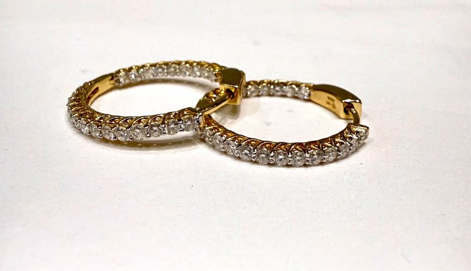 14Karat Yellow Gold Natural Diamond 1.00CTW Inside Out Hoops G-SI1