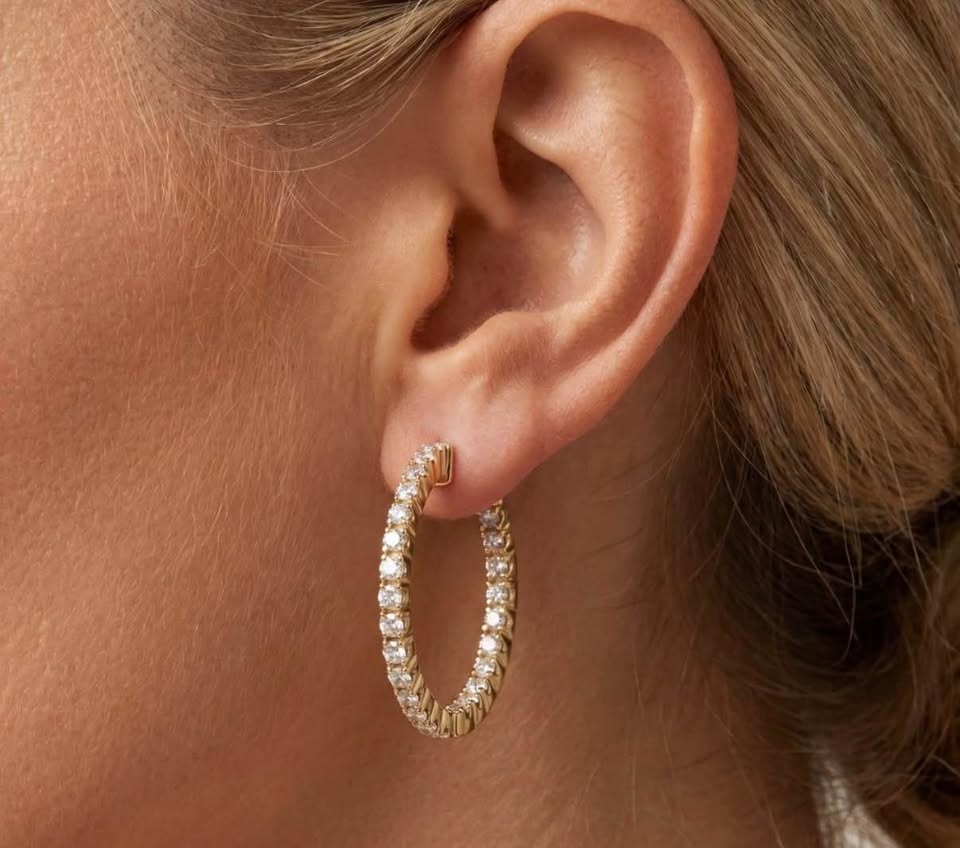 14Karat Yellow Gold Natural Diamond 1.00CTW Inside Out Hoops G-SI1