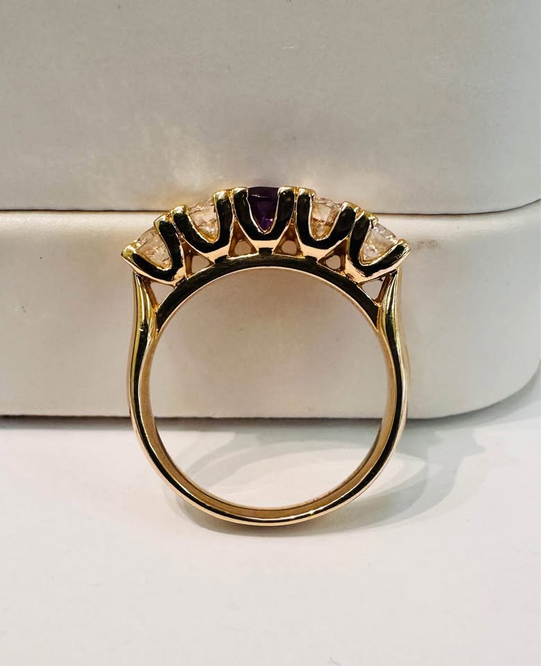 14Karat yellow Gold Anniversary Diamond Band with Natural Amethyst