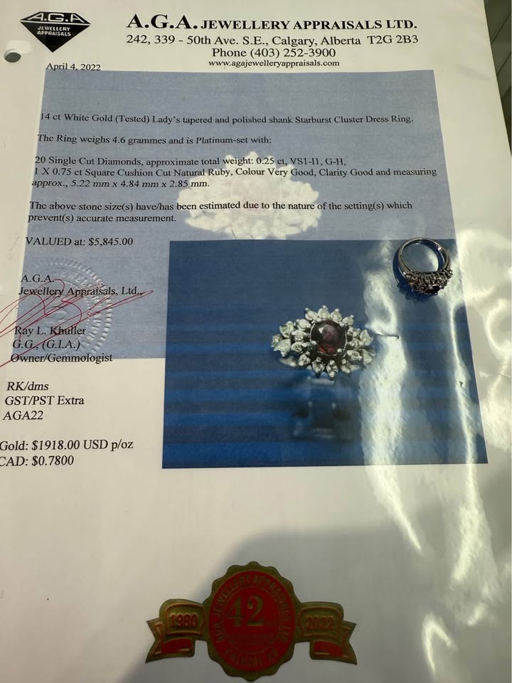 14k\Platinum Natural Ruby and Diamonds Vintage Ring