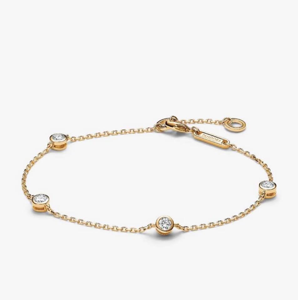 14karat Solid Gold Pandora Diamonds Station Bracelet