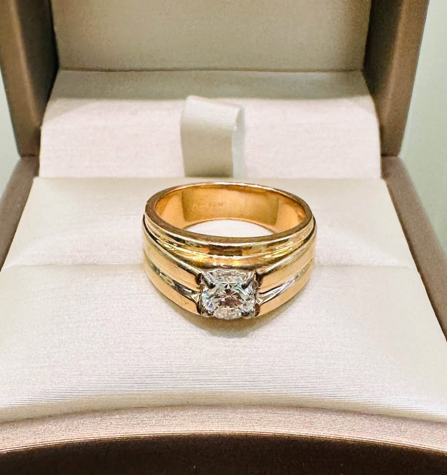 14k Yellow gold solid 10mm Solitaire 0.75ct Natural VS1-G Diamond