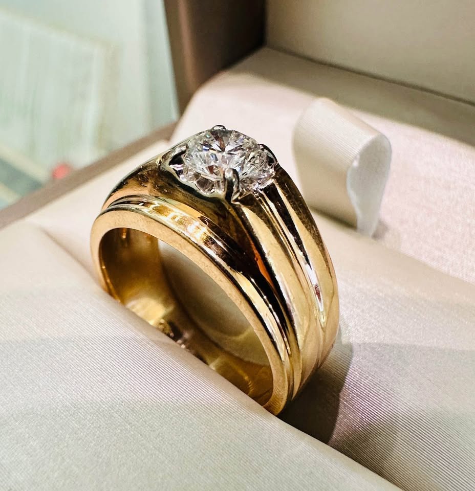 14k Yellow gold solid 10mm Solitaire 0.75ct Natural VS1-G Diamond