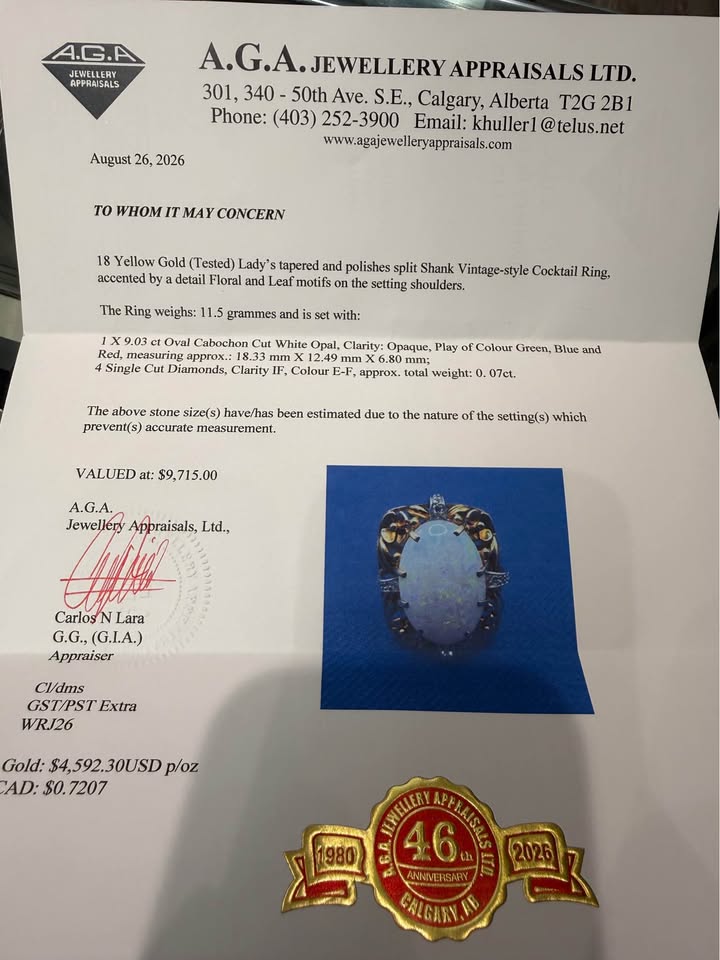 Unique 18k Gold Vintage 9.03Carat Opal With Natural Too Quality Diamonds 11.5 Grams