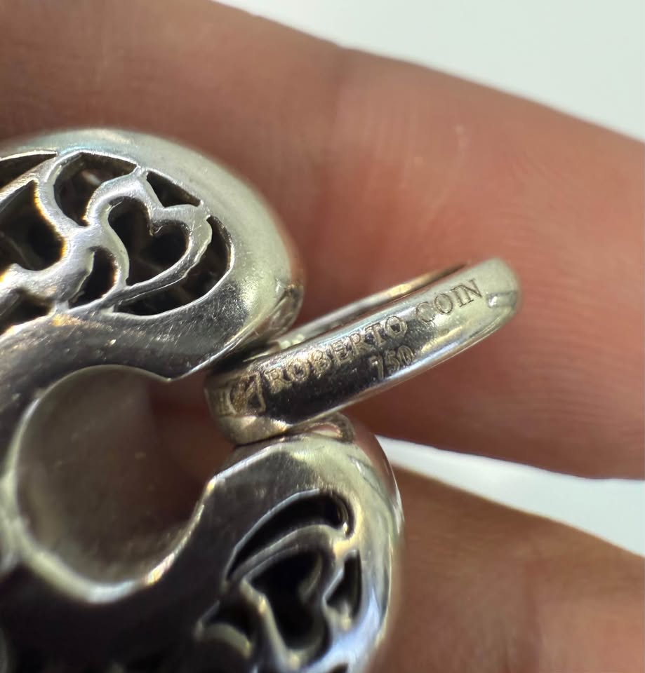 18k Roberto Coin Natural Diamond Heart Pendant 1.25CTW Black and White Diamonds