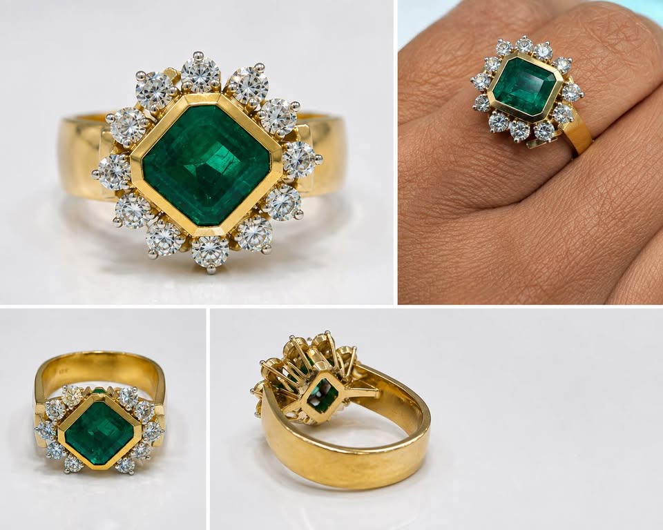 Stunning 18karat Custom Natural Emerald and Diamonds Ring 1.52 carat + Flawless Diamonds