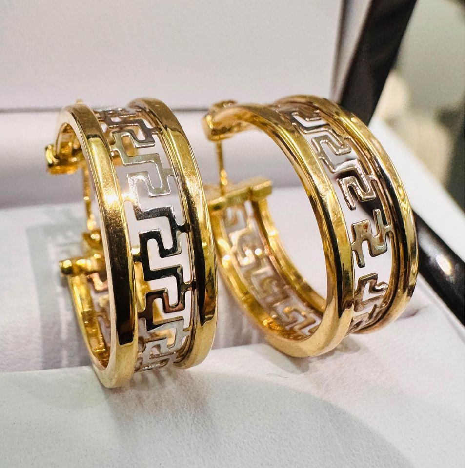 18karat Italian Hoop Earrings , Two Tone , 20mm