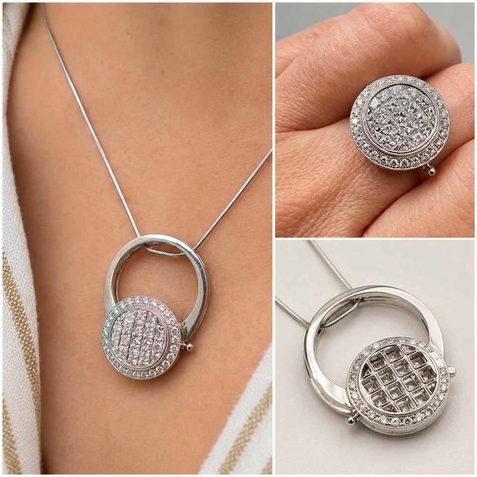 18 karat White gold Transformer Ring/Pendant 1.20CTW Natural Diamond 18”