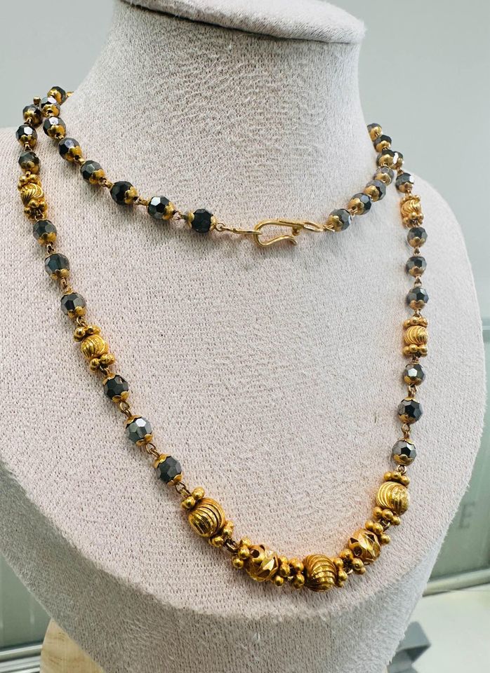 Handmade Statement 18karat solid gold & hematite Necklace 20”