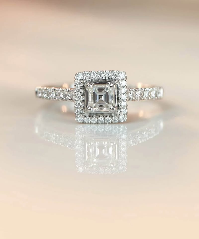 19karat White Gold Halo Asscher 1.65CTW Engagement Ring
