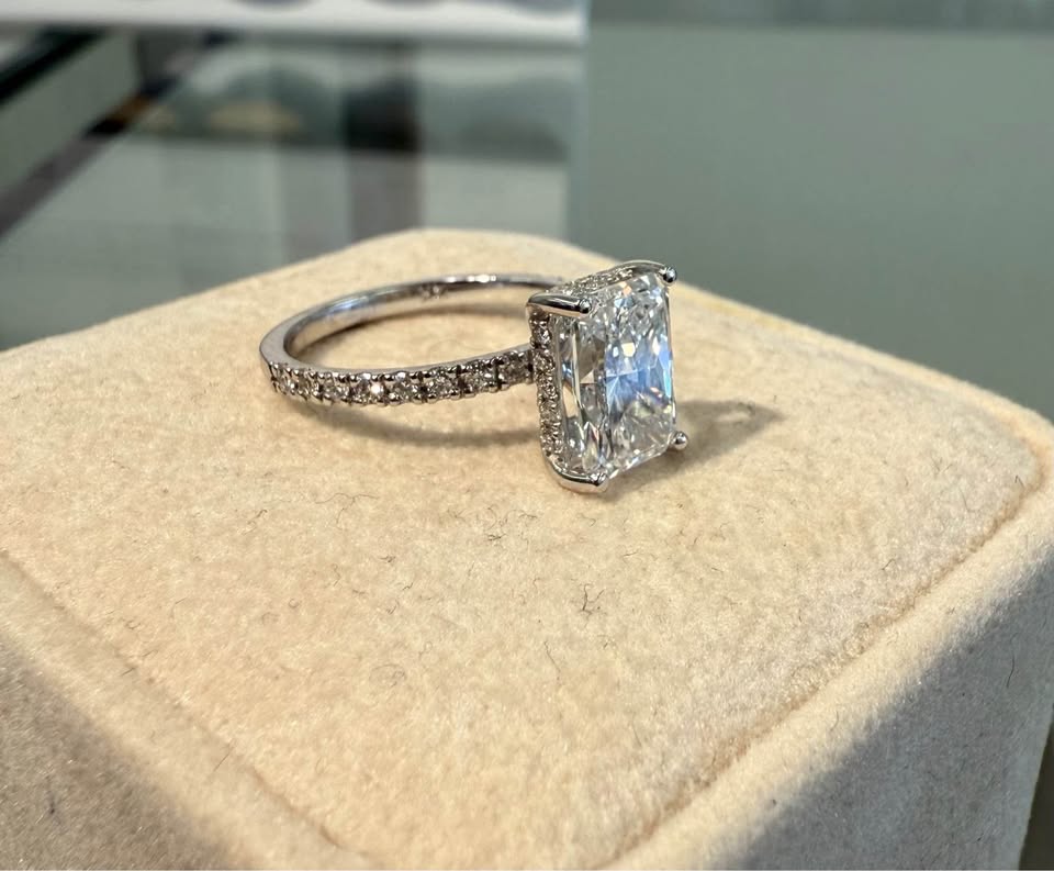 Beautiful 2.03 Carat Radiant Cut Hidden Halo 14karat White Gold Engagement Ring