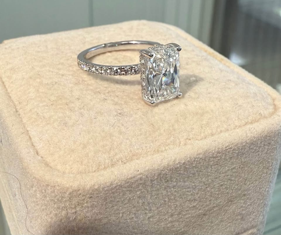 Beautiful 2.03 Carat Radiant Cut Hidden Halo 14karat White Gold Engagement Ring