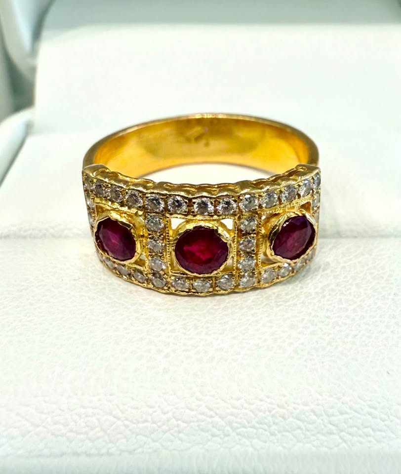 22Karat Natural Cambodian Rubies and Diamonds Dinner Ring