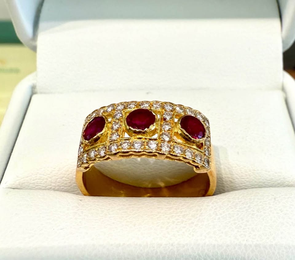 22Karat Natural Cambodian Rubies and Diamonds Dinner Ring
