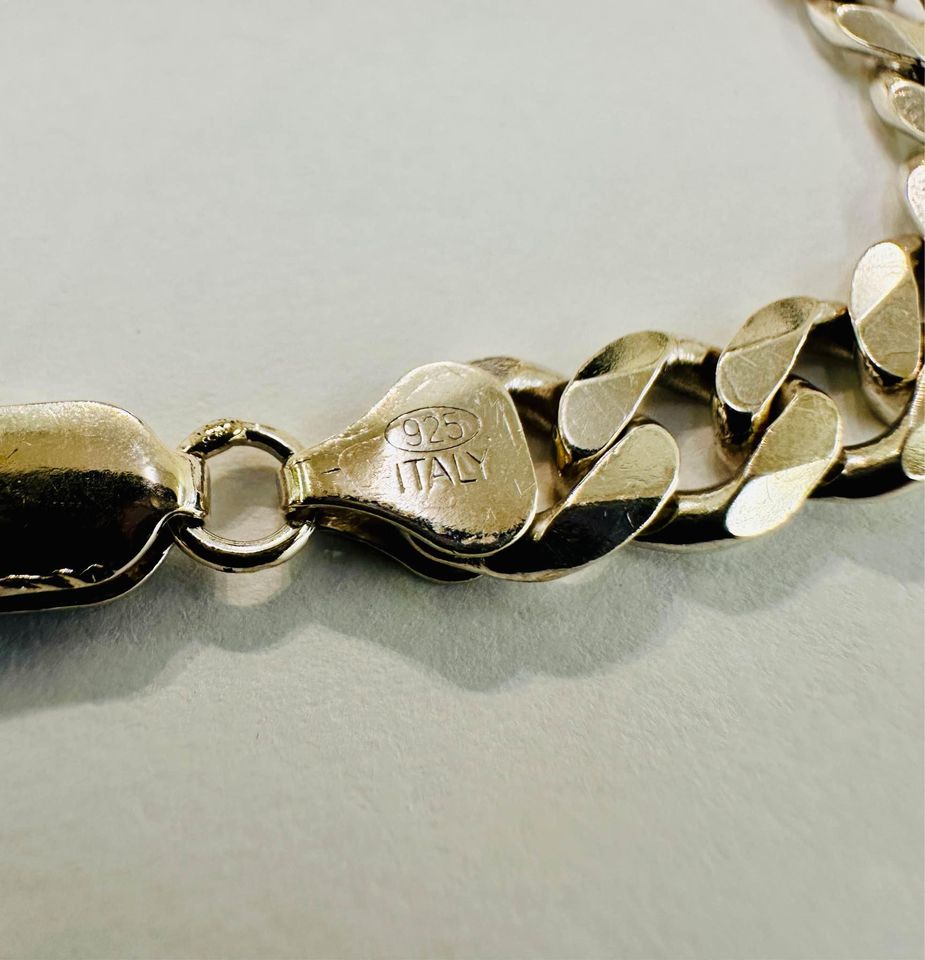 925 Sterling Silver Italian Solid Cuban Link Bracelet 8mm ,9”