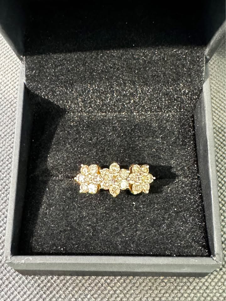 Beautiful Champagne Natural Diamond Dinner Ring , Cluster 1.20CTW In 14K Yellow Gold