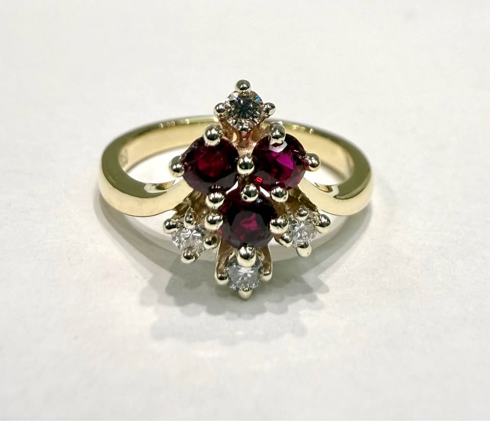 Birks 14karat Vintage Natural Rubies and Diamonds Cocktail Ring
