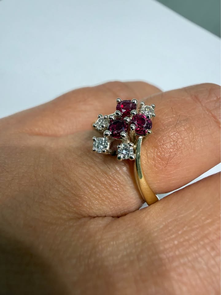 Birks 14karat Vintage Natural Rubies and Diamonds Cocktail Ring