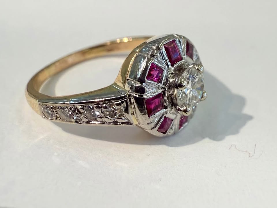 Birks Vintage 18k Gold Art Deco Ring Sets With Natural AAA Quality Rubies and Natural Diamonds