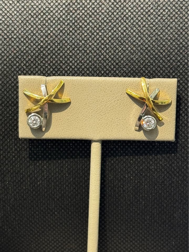 Brinkhaus Natural Diamonds , 18k Gold and Platinum Custom Design Earrings 0.69CTW F-VS1