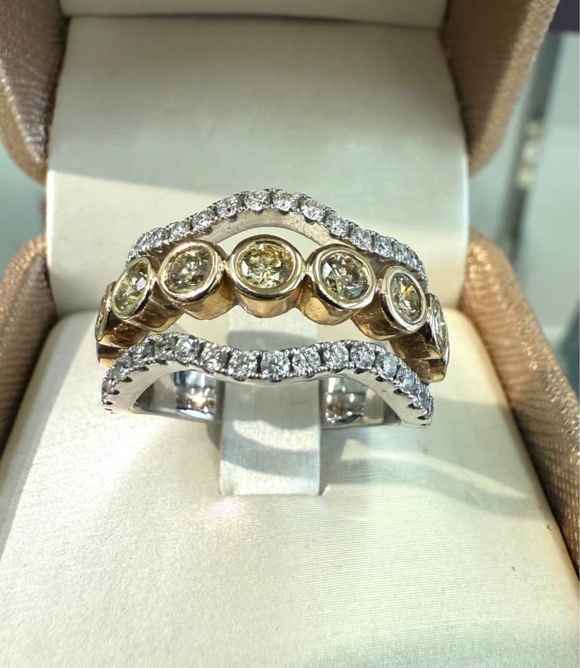 One of a Kind Canary Natural Diamonds Custom Designed Ring in 14k White Gold 1.20CTW