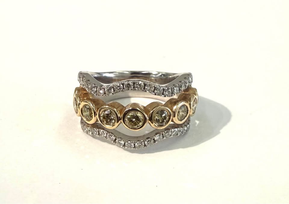 One of a Kind Canary Natural Diamonds Custom Designed Ring in 14k White Gold 1.20CTW