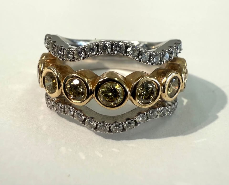 One of a Kind Canary Natural Diamonds Custom Designed Ring in 14k White Gold 1.20CTW