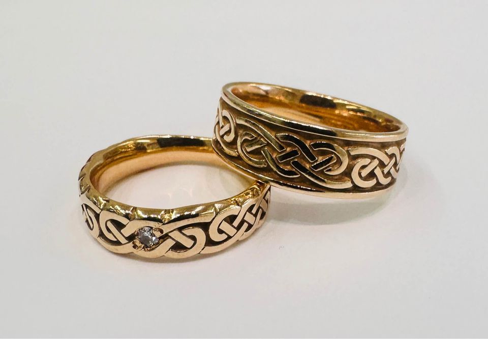 Beautiful Celtic 14karat Solid Gold His and Hers Matching Wedding Bands