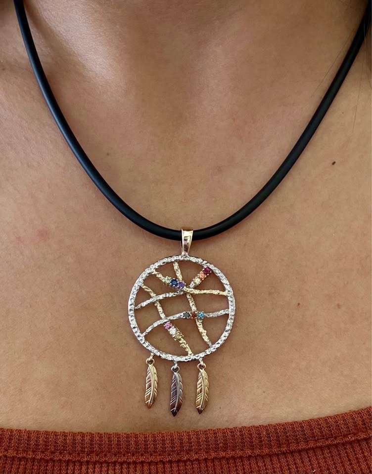 14K Gold, Gemstones Dreamcatcher Pendant & Necklace