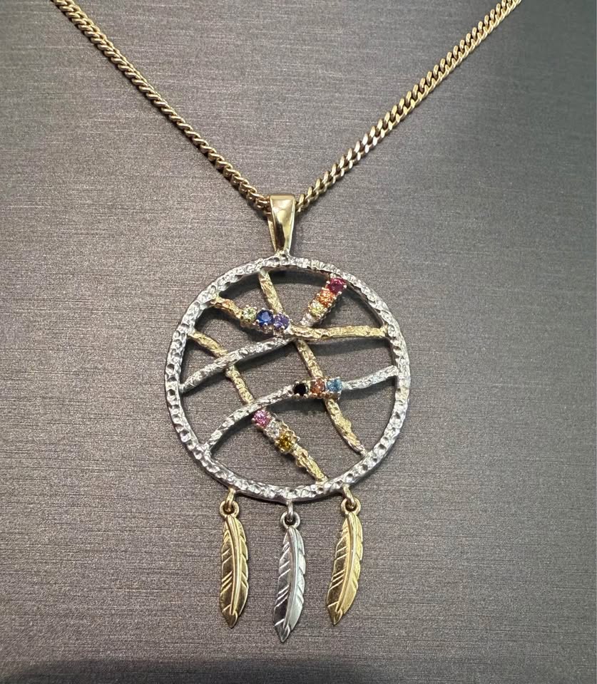 14K Gold, Gemstones Dreamcatcher Pendant & Necklace