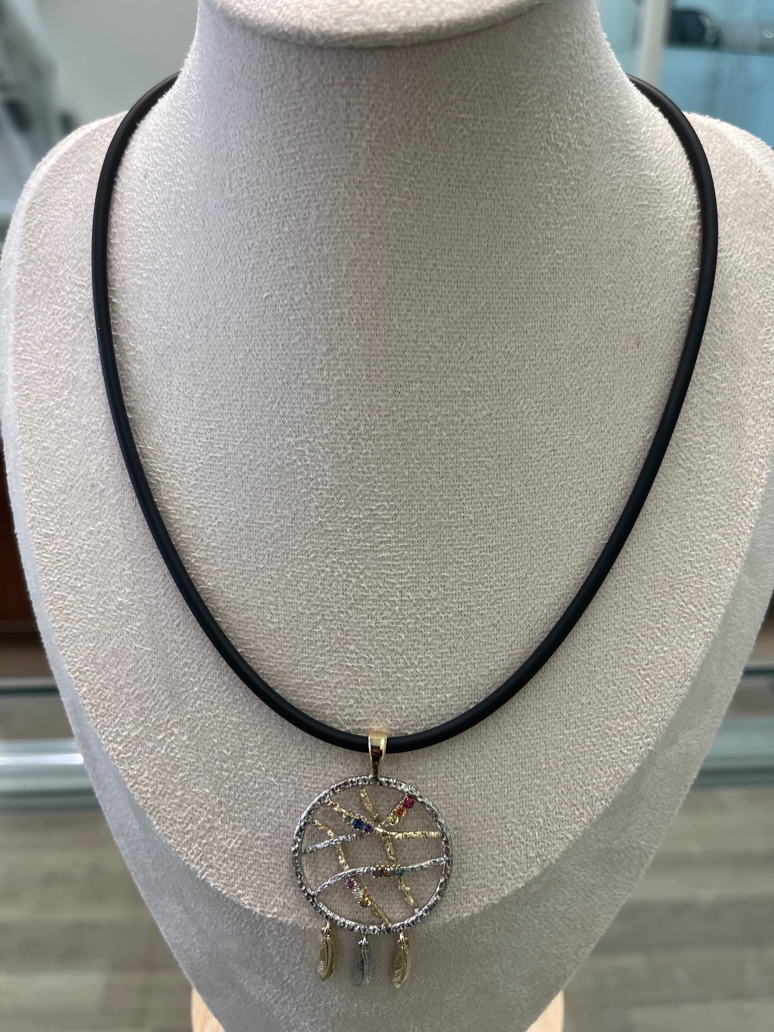 14K Gold, Gemstones Dreamcatcher Pendant & Necklace