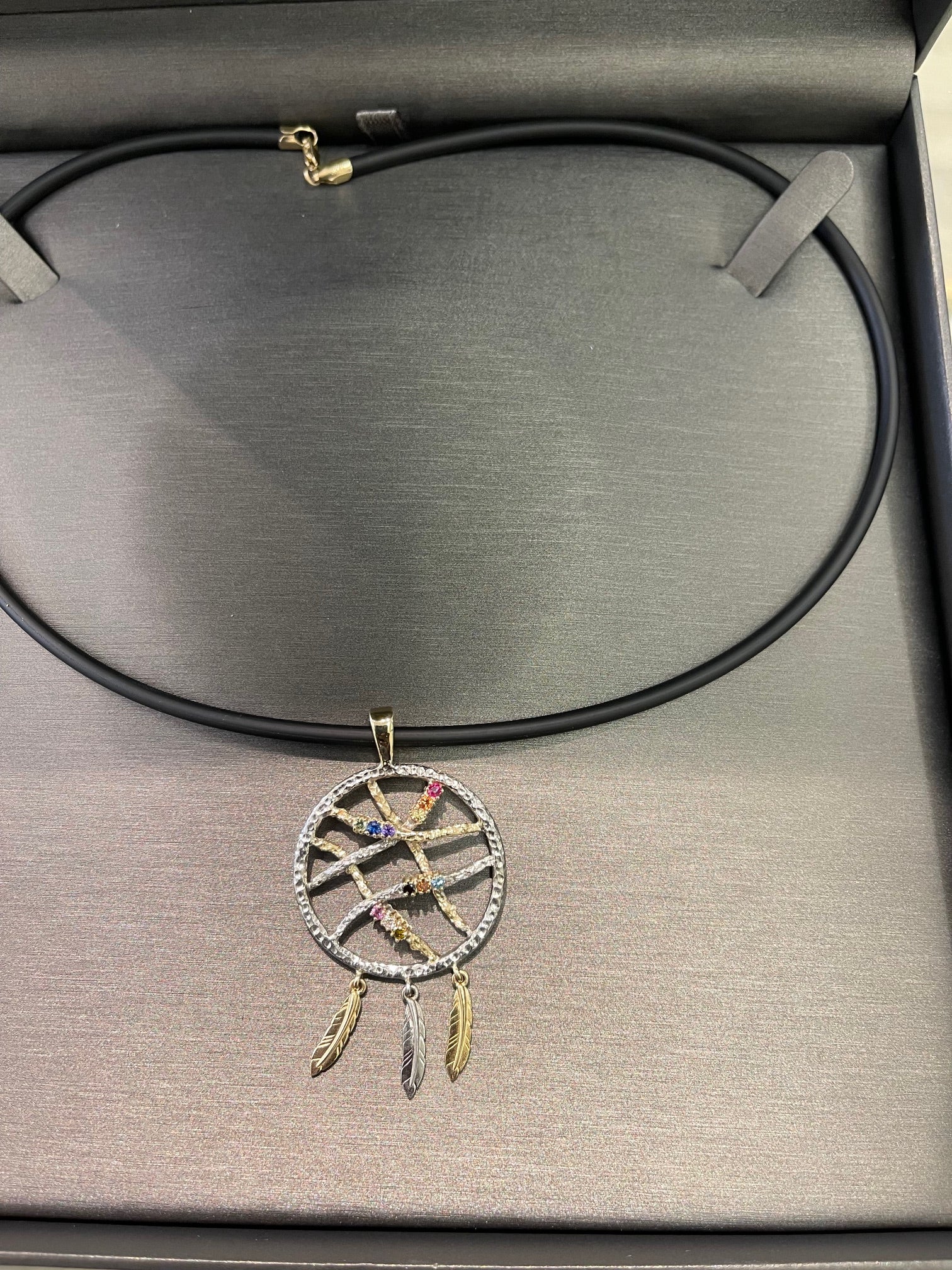 14K Gold, Gemstones Dreamcatcher Pendant & Necklace