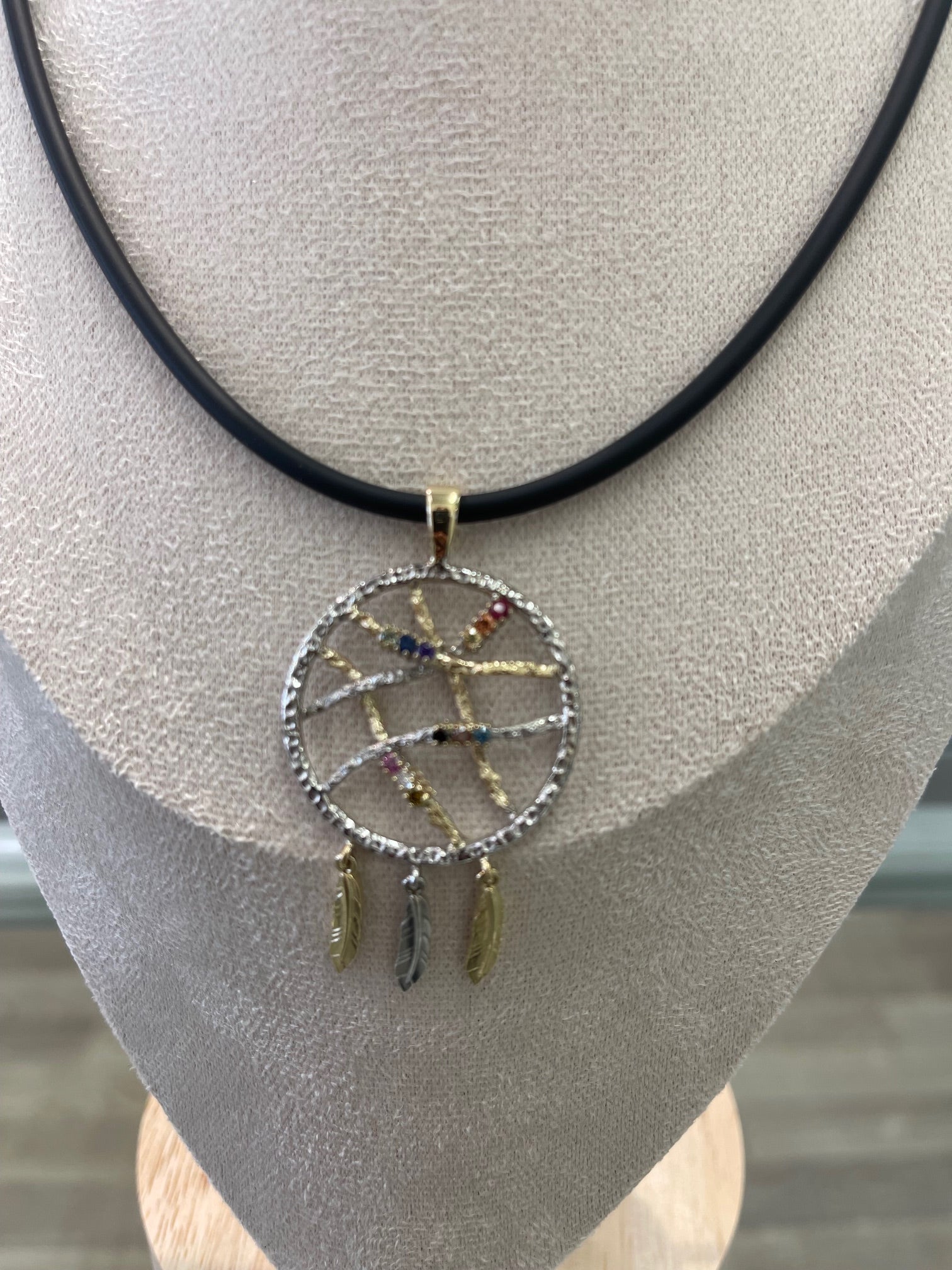 14K Gold, Gemstones Dreamcatcher Pendant & Necklace