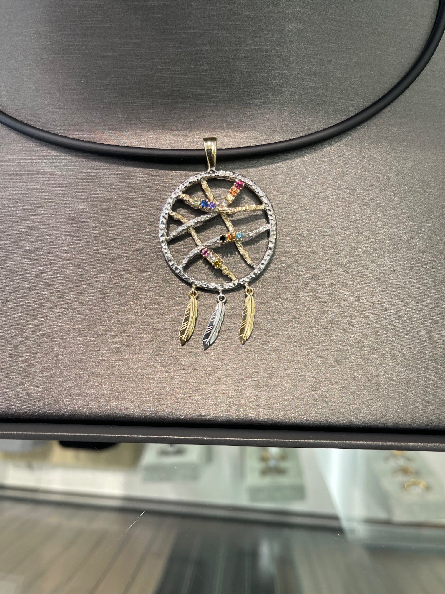 14K Gold, Gemstones Dreamcatcher Pendant & Necklace