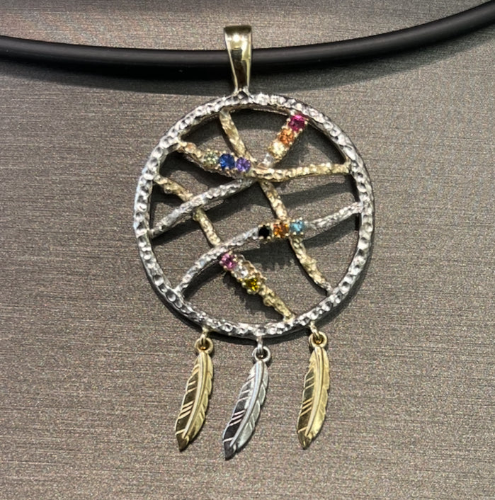 14K Gold, Gemstones Dreamcatcher Pendant & Necklace
