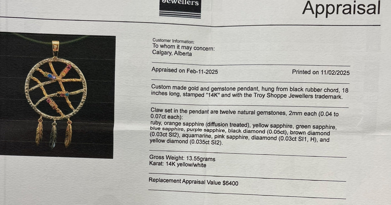 14K Gold, Gemstones Dreamcatcher Pendant & Necklace