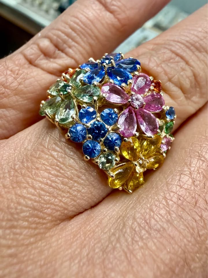Save 60% Effy Natural Sapphires in Every Color Floral Ring 9.00CTW In 14k Gold