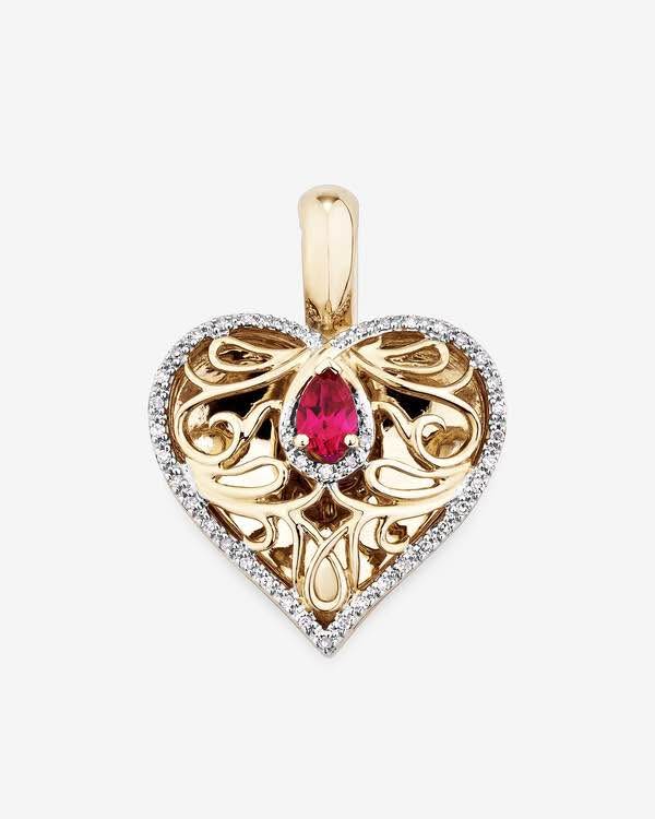 Handmade Ruby and Diamonds Yellow Gold Heart Pendant +20” Chain