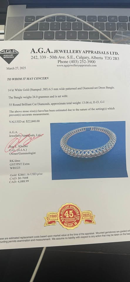High end 26.00 Carats Natural Diamonds 2 pcs Bangles in 14k White Gold